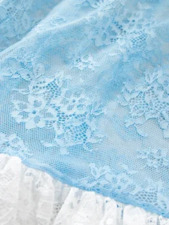 Robe transparente en dentelle bleu ciel clair à imprimé floral Babydolls Lingerie