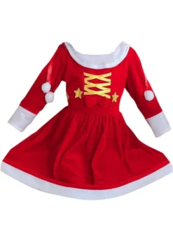 Robe Tunique Enfants Noël Robe De Soirée Cadeaux Noël En Fibre De Polyester Rouge