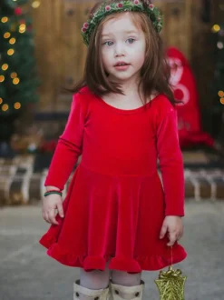 Robe Tunique Rouge Enfants Cadeaux Noël Robe De Vacances De Noël En Fibre De Polyester