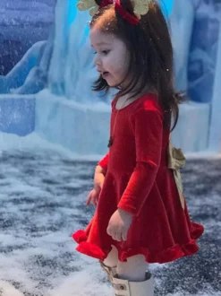 Robe Tunique Rouge Enfants Cadeaux Noël Robe De Vacances De Noël En Fibre De Polyester