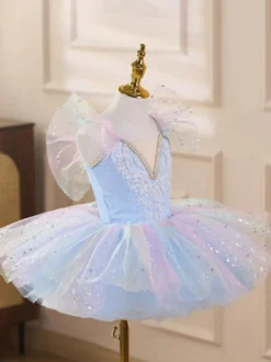 Robe tutu de ballet pour filles jupe en tulle scintillante de princesse cygne costume de danse doux et moelleux pour représentation sur scène