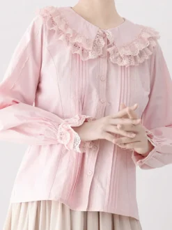 ROCOCO Style Blouses Lolita Haut Lolita Violet Manches Longues Dentelle Volants Chemise Lolita