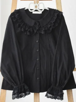 ROCOCO Style Blouses Lolita Haut Lolita Violet Manches Longues Dentelle Volants Chemise Lolita