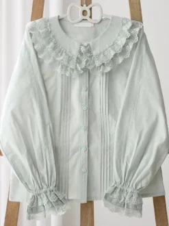 ROCOCO Style Blouses Lolita Haut Lolita Violet Manches Longues Dentelle Volants Chemise Lolita