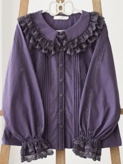 ROCOCO Style Blouses Lolita Haut Lolita Violet Manches Longues Dentelle Volants Chemise Lolita