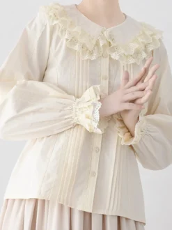 ROCOCO Style Blouses Lolita Haut Lolita Violet Manches Longues Dentelle Volants Chemise Lolita