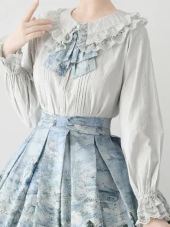 ROCOCO Style Blouses Lolita Haut Lolita Violet Manches Longues Dentelle Volants Chemise Lolita