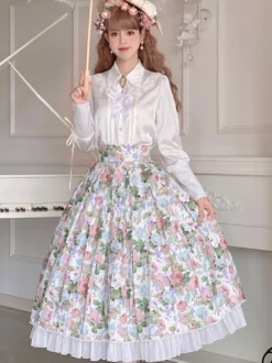 ROCOCO Style Blouses Lolita Haut Lolita Volants Noeuds Chemisier Manches Longues Chemise Lolita Blanche