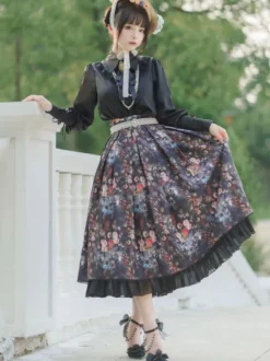 ROCOCO Style Blouses Lolita Haut Lolita Volants Noeuds Chemisier Manches Longues Chemise Lolita Blanche