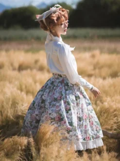 ROCOCO Style Blouses Lolita Haut Lolita Volants Noeuds Chemisier Manches Longues Chemise Lolita Blanche