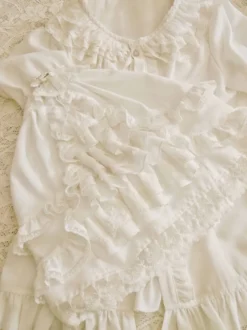 ROCOCO Style Blouses Lolita Noeuds Dentelle Manches Longues Blouse Lolita Top Ecru Blanc Chemise Lolita