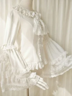 ROCOCO Style Blouses Lolita Noeuds Dentelle Manches Longues Blouse Lolita Top Ecru Blanc Chemise Lolita