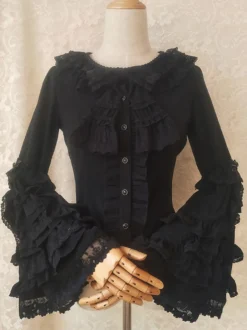 ROCOCO Style Blouses Lolita Noeuds Dentelle Manches Longues Blouse Lolita Top Ecru Blanc Chemise Lolita