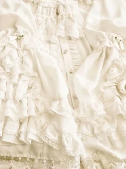 ROCOCO Style Blouses Lolita Noeuds Dentelle Manches Longues Blouse Lolita Top Ecru Blanc Chemise Lolita