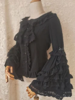 ROCOCO Style Blouses Lolita Noeuds Dentelle Manches Longues Blouse Lolita Top Ecru Blanc Chemise Lolita