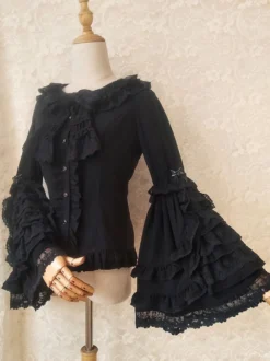 ROCOCO Style Blouses Lolita Noeuds Dentelle Manches Longues Blouse Lolita Top Ecru Blanc Chemise Lolita