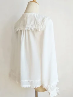 ROCOCO Style Blouses Lolita Volants Plissés Chemisier Manches Longues Haut Lolita Chemise Lolita Blanche