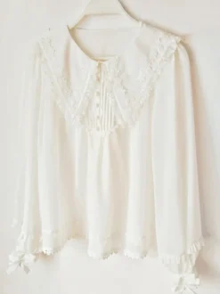ROCOCO Style Blouses Lolita Volants Plissés Chemisier Manches Longues Haut Lolita Chemise Lolita Blanche