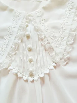 ROCOCO Style Blouses Lolita Volants Plissés Chemisier Manches Longues Haut Lolita Chemise Lolita Blanche