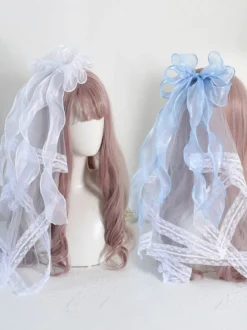 ROCOCO Style Lolita Accessoires Light Sky Blue Bows Lace Polyester Fiber Headwear Divers