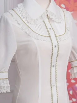 ROCOCO Style Lolita Blouses Volants Dentelle Lolita Top Demi Manches Blouse Blanc Lolita Chemise