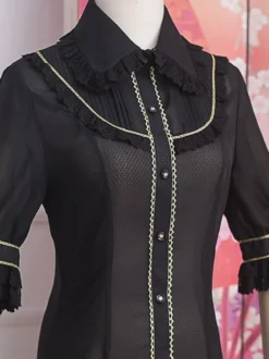 ROCOCO Style Lolita Blouses Volants Dentelle Lolita Top Demi Manches Blouse Blanc Lolita Chemise