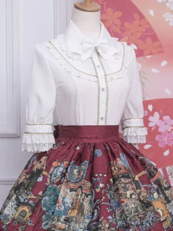 ROCOCO Style Lolita Blouses Volants Dentelle Lolita Top Demi Manches Blouse Blanc Lolita Chemise