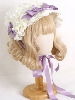 ROCOCO Style Lolita Hat Purple Lace Ruffles Bows Accessoire Polyester Lolita Accessoires