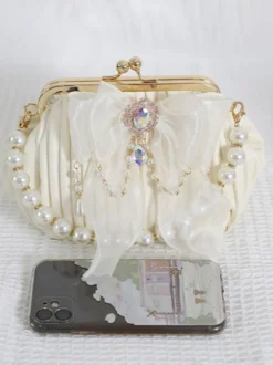ROCOCO Style Sac Lolita Noeud Noir Strass Perles Accessoire Polyester Lolita Accessoires