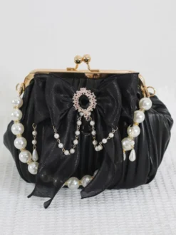 ROCOCO Style Sac Lolita Noeud Noir Strass Perles Accessoire Polyester Lolita Accessoires