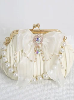 ROCOCO Style Sac Lolita Noeud Noir Strass Perles Accessoire Polyester Lolita Accessoires