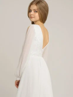 Roeb fille de fleur robe cortège enfant robe de mariage pour enfant col rond manche longue