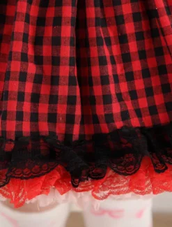 Rouge Noir Vichy Jupe Lolita rouge douse magnifique en polyester impression avec dentelle Déguisements Halloween
