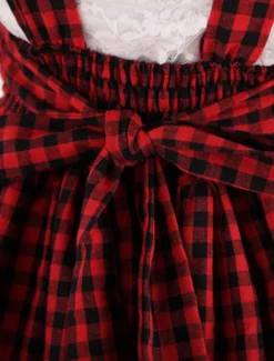 Rouge Noir Vichy Jupe Lolita rouge douse magnifique en polyester impression avec dentelle Déguisements Halloween