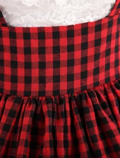 Rouge Noir Vichy Jupe Lolita rouge douse magnifique en polyester impression avec dentelle Déguisements Halloween