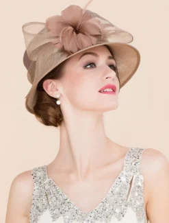 Royal Vintage Hat Brown Femmes Fleurs Headpieces Retro Top Hat Déguisements Halloween