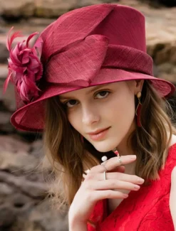 Royal Vintage Hat Brown Femmes Fleurs Headpieces Retro Top Hat Déguisements Halloween