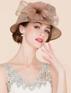 Royal Vintage Hat Brown Femmes Fleurs Headpieces Retro Top Hat Déguisements Halloween