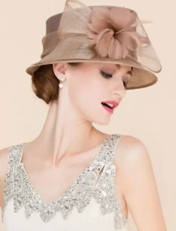 Royal Vintage Hat Brown Femmes Fleurs Headpieces Retro Top Hat Déguisements Halloween