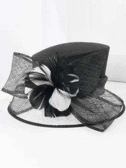 Royal Vintage Hat Brown Femmes Fleurs Headpieces Retro Top Hat Déguisements Halloween