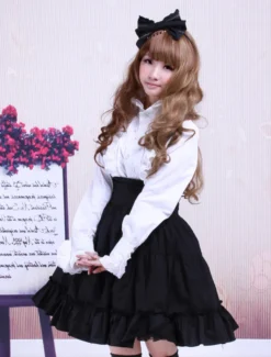 Ruffles jupe Lolita de coton noir taille haute Déguisements Halloween