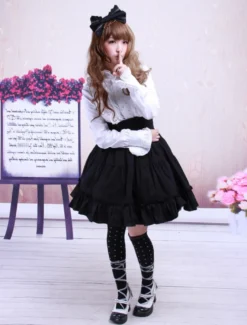 Ruffles jupe Lolita de coton noir taille haute Déguisements Halloween