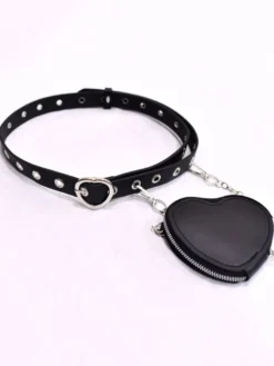 Sac banane gothique Lolita Oeillets Détails en métal Ceinture métallique Cuir PU Divers Sac Lolita noir