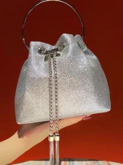 Sac bandoulière de mariée en forme de coquillage irrégulière entièrement orné de strass pochette de soirée rigide avec chaîne amovible