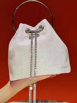 Sac bandoulière de mariée en forme de coquillage irrégulière entièrement orné de strass pochette de soirée rigide avec chaîne amovible