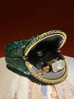 Sac bandoulière de mariée en forme de coquillage irrégulière entièrement orné de strass pochette de soirée rigide avec chaîne amovible