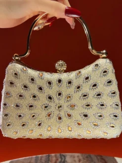 Sac bandoulière de mariée orné de tournesols découpés et de strass étui rigide pochette de soirée avec chaîne amovible
