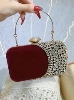 Sac bandoulière de soirée en velours patchwork strass étui rigide pochette de soirée avec bandoulière chaîne
