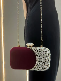 Sac bandoulière de soirée en velours patchwork strass étui rigide pochette de soirée avec bandoulière chaîne
