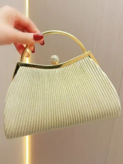 Sac bandoulière de soirée à rayures verticales pochette plissée avec anse en métal sac à main de soirée